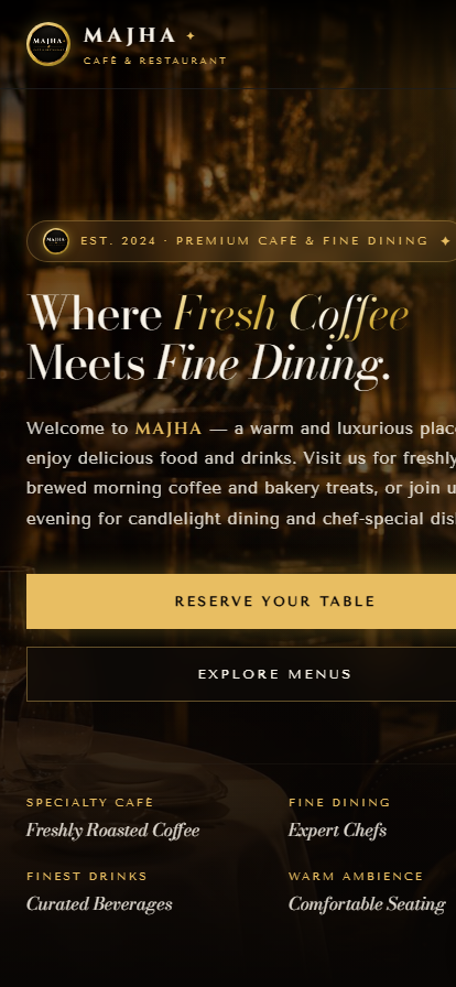 MAJHA Café & Restaurant website on mobile